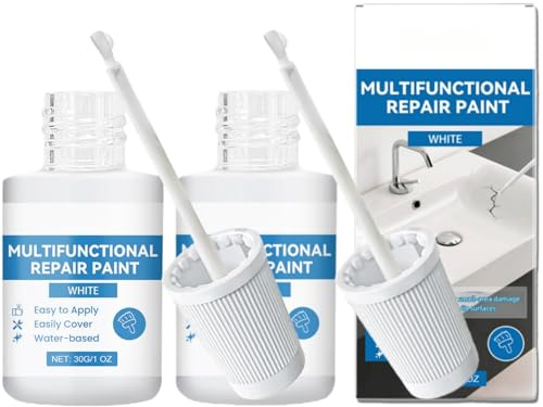 ZDL Emaille Reparatur Lack,2pc Porzellan Reparaturset,Badewannenlack Weiß,Schnell und Wasserfest Fliesenreparatur Lack,Weißer Ausbesserungslack,für Badewannen,Waschbecken,Fliesen, 30g