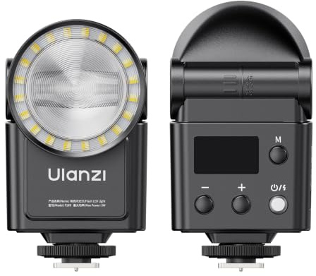 ULANZI F16R Mini cámara flash Speedlite, GN16 2 en 1 flash luz de vídeo, 7 niveles de potencia (1/64~1/1), inclinación de 90°, 2500-6500K, 550 flashes, zapata universal con difusor para Sony, Canon