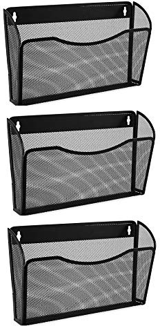 EASEPRES 3 Single Pocket Mesh Hanging File Organizer, Vertical Wall Mounted Magazine File Holder, Mount Basket Mail Paper Document Folder Organizing for Office, Home and School, Black