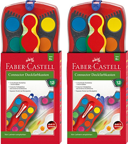 Faber-Castell 2 Stück Farbkasten Connector mit 12 Farben, inklusive Deckweiß