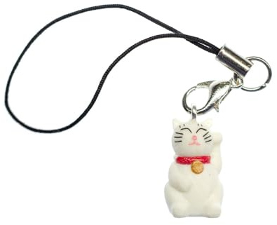 Miniblings Glückskatze Winkekatze Handyanhänger Maneki Neko Katze weiß | Anhänger zum Kombinieren, in Berlin montiert, mit Manineko