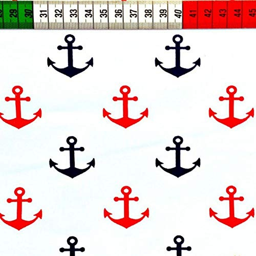 Pingianer 11,99 €/m ankare, 100 % bomull, bomullstyg, barn, metervara, hantverk, sömnad, tyg (ankare vit, röd, blå, 100 x 160 cm (11,99 €/m))