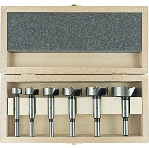 ENT 40306 6-delar Premium Forstnerborr set, diameter 20, 25, 30, 35, 40, 50 mm, skaft 8 och 10 mm, trä borrsats av verktygsstål, borrar för knuthål