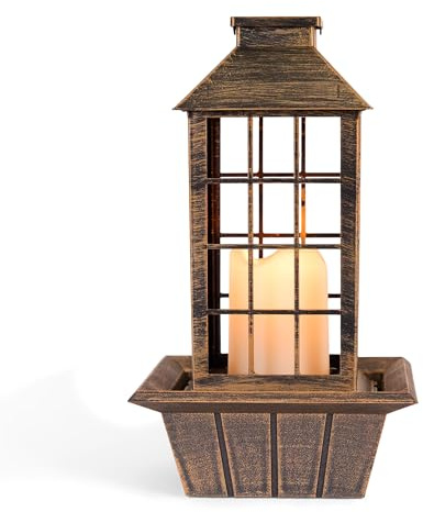 Zingz & Thingz Water Feature Tabletop Fountain Candle Lantern, Decorative Light Home Decor, 13.5 Tall, Bronze