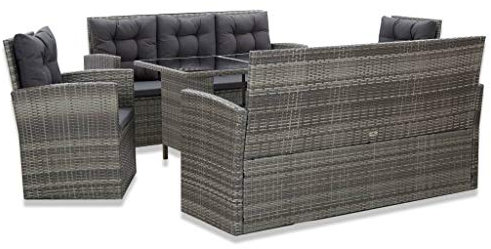 Garten Sitzgruppe Poly Rattan 8 Personen Gartentisch mit Stühle Essgruppe Gartenmöbel Set Gartengruppe Sitzgarnitur Gartengarnitur Terassenmöbel Loungemöbel Terrasse, 5 teilig Grau
