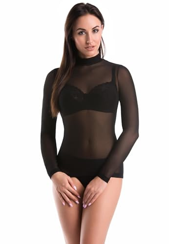 Teyli Mesh Body dam nätkropp transparent dam – nättyg topp damer transparent body mesh – nättoppar body långärmad damer transparent, svart, S