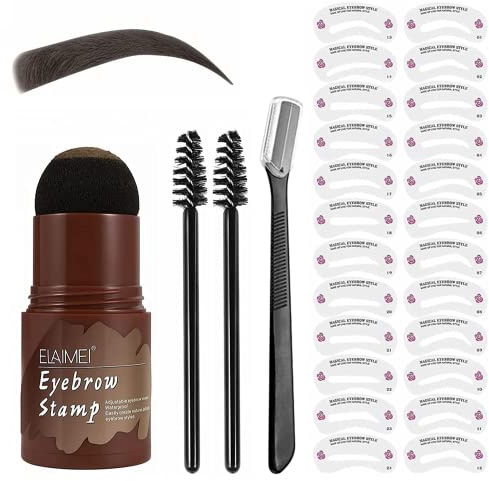Augenbrauen Stempel Wasserdicht,Eyebrow Stamp Kit,Augenbrauen Schablone Gestaltung Kit,24 Schablonen One Step Brow Stamp Shaping Kit (Hellbraun)