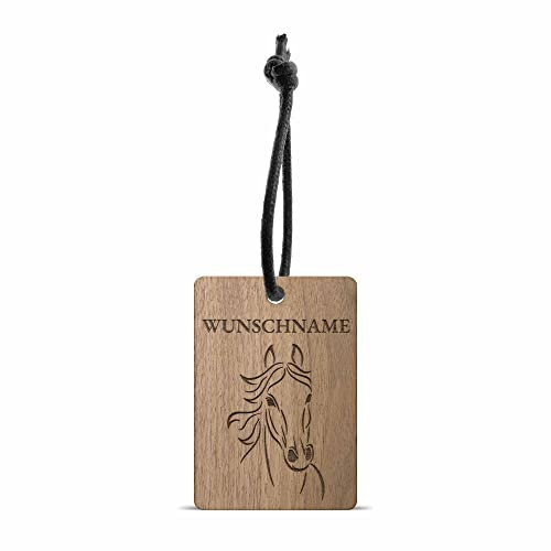 TecTonia Reiter Holzschlüsselanhänger Taschenanhänger Schlüsselbund | Wunschtext personalisiert + wählbare Pferde | 3 Holzsorten | Geschenkidee Reiterin für Mädchen und Frauen (Nussbaum)