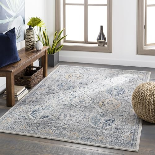 Livabliss Mayfair Vintage Teppich groß - Orientalischer Teppich Wohnzimmer 200x275 cm, Esszimmer, Schlafzimmer - Boho Kurzflor Teppiche für einfache Pflege - Grau und Blau