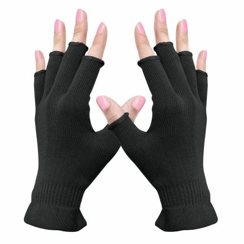Migliore Wear 2 Pairs Fingerless Gloves, Touchscreen Half Finger Moisturising Gloves, Anti UV Nail Gloves for Dry Hands, SPA, UV Protection, Nail Art