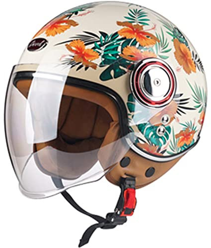 Motorradhelm, Vintage Jet-Helm, Erwachsene Offenem Gesicht Helm mit Visier ECE 22.05 Zertifiziert Rollerhelm Frauen Herren Motorrad Halbhelme für Harley Moped Scooter Cruiser Chopper Pilot Sturz Helm