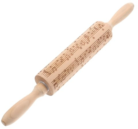 Upkoch Dough Roller Pin Christmas Laser Engraved Wooden Dough Roller Pin Music Note Engraved Embossing Rolling Christmas Baking for Baking Embossed Thoughtful