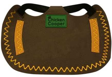 Chicken Cooper Hühnersattel, Hühnerweste, Federschutz, Geflügel Rückenschutz, Echtleder Handgemacht (1, Braunfarben Wellennaht Gelb, S)