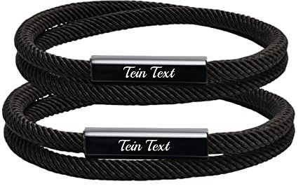XUANPAI Armband mit Gravur für Pärchen I Personalisierbares Partnerarmband mit Gravur | Hochwertiges Pärchenarmband in Schwarzes Mailänder Seil | Paar Geschenk für Frauen und Männer