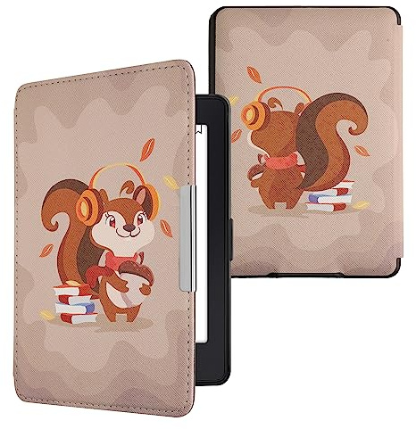 kwmobile Schutzhülle für Amazon Kindle Paperwhite Hülle - eReader Flip Case mit Auto Sleep Funktion - Süßes Eichhörnchen mit Braun Rot Beige