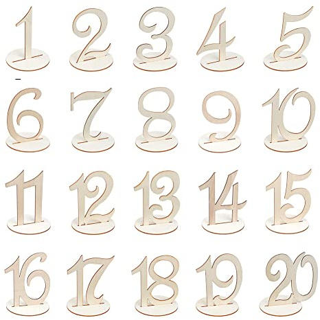FINGERINSPIRE 20 Stück Holz Tischnummern Mit Halter 10 cm Hoch Holznummern 1 20 Zahlenform Holztischdekoration Hochzeit Party Empfang Sitznummern Für Partys Catering Veranstaltungen