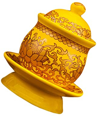 UPKOCH Clean Water Cup Glass Drinking Glasses Burning Incense Bowl Water Offering Bowls Cup Sacrifice Worship Supplies Glass Ceramics Yellow Buddha