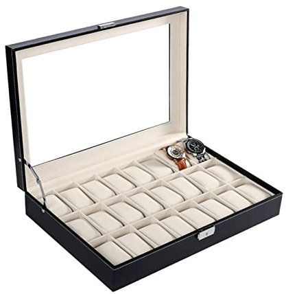 BONOOL Uhrenbox, 24 Fächer, PU-Leder, Uhren-Display-Box, Aufbewahrungshalter, Organizer, Uhrengehäuse, Schmuck-Display, Uhrenbox, Uhren-Organizer für Aufbewahrung und Präsentation