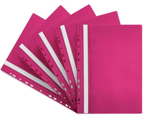 Netuno 5 stycken löshäftapparater med hål rosa A4 plast skolhäftapparat med märkningsremsor, synhäftapparat, färgad plasthäftapparat för skola, kontor, löshäftapparat a4 eurohål