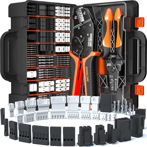 SOMELINE Kit Pince à Sertir et Connecteurs, 38 Types JST-PH 2,0mm/XH 2,5mm/Dupont 2,54mm/Micro-Fit 3,0mm, Pince à Sertir 0,03-0,5mm² (32-20 AWG) pour Connecteurs JST, Dupont, Molex, TE