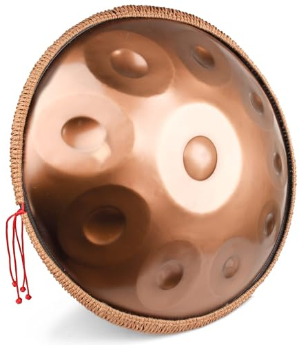 QWPDWA Handpan Drum D-Moll 10 Noten 55,9 cm 440Hz Stahl Handtrommel mit weicher Handpan-Tasche, strapazierfähigem Ständer, Schlägeln und staubfreiem Tuch Erwachsene Musik Stahl Pan Instrument