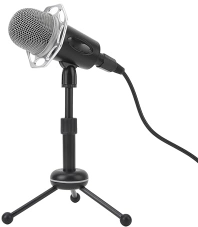 Kabelgebundenes Handmikrofon, Dynamisches Mikrofon mit Abnehmbarer Halterung, Lautstärkeregelung, LED-Anzeige, 3 Aufnahmemodi, Integriertes Soundkarten-Aufnahmemikrofon 3,5 Mm