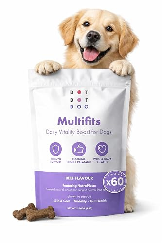 DotDotPet Multifit Mini Bones for Dogs (60 Pack) - Plasma Superfood Dog Supplements - Vet Endorsed Daily Dog Vitamins Biscuit for Immunity, Gut & Calm Behaviour - Collagen for Skin, Coat & Joints