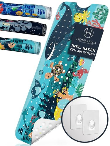 Homerella® Badewannenmatte rutschfest 100% BPA frei inkl. 2 Haken zum Aufhängen 100x40cm - Antirutschmatte Badewanne hautsensitiv & schimmelresistent