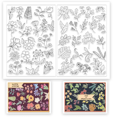 INFUNLY Blumenstempel Für Die Kartenherstellung 8.3x11.7 Ahornblatt-Gummi Transparenter Stempel Floraler Silikonstempel Pflanze Transparente Stempel Für DIY Scrapbooking Geburtstag Weihnachten Karte