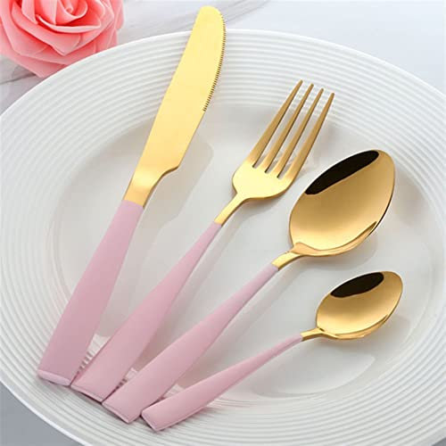 GaRcan Couverts 24 pièces Noirs en Acier Inoxydable, Service de Table Blanc, Belle Vaisselle pour Couteau de Table de Restaurant (Couleur : Or Rose 24 pièces)