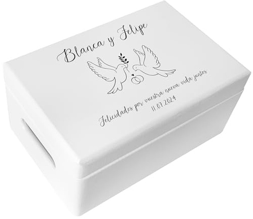 Creative Deco Weiße Hochzeitsgeschenke Personalisiert für Brautpaar | Geschenk zur Hochzeit | Erinnerungsbox Hochzeit JGA | Geschenkkiste | Holzkiste | Hochzeitsgeschenk Personalisierte Farbdruck