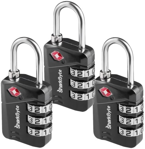 SharkByte TSA - Lucchetto di sicurezza per bagagli, con combinazione a 3 cifre, per valigie, valigie, valigie, zaini, borse da viaggio, armadietti da palestra, piccoli lucchetti per valigie
