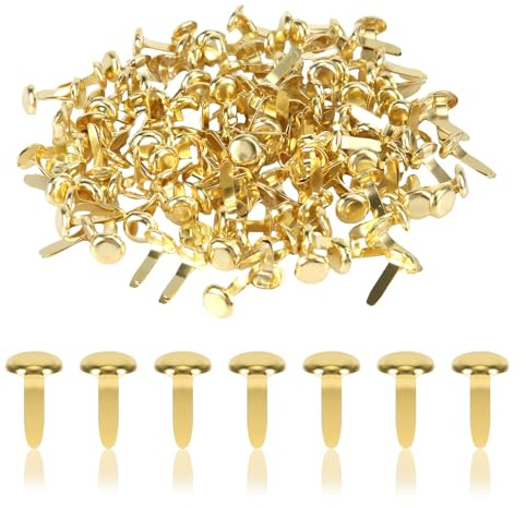 150 Pzs Mini Brads, Sujetadores de Papel Redondos de 8x14 mm Sujetadores de Clavitos Artesanales para Manualidades de Papel Álbumes de Recortes Proyectos de Bricolaje (Oro)