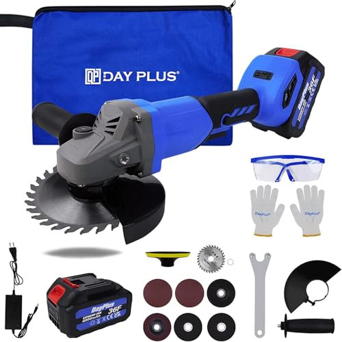 21V Cordless Angle Grinder Kit 115mm with 3.0Ah Lithium-Ion Battery & Fast Charger High Speed 10000rpm Easy Handle with Cutting Disc and Grinding Disc in Tool Bag