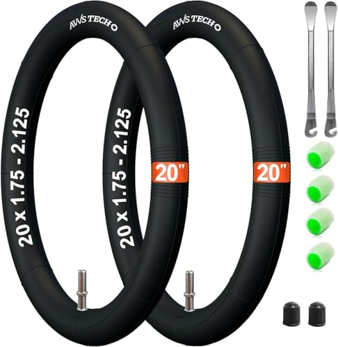 Fahrradschlauch 20 Zoll | 20x1.75-2.125 (47/62-406) Premium-Set Butyl Schlauch 20 Autoventil AV 32/40 für Kinderfahrrad, BMX, Klapprad, Fahrradanhänger, Faltreifen & Anhänger inkl. 2 Montierhebel
