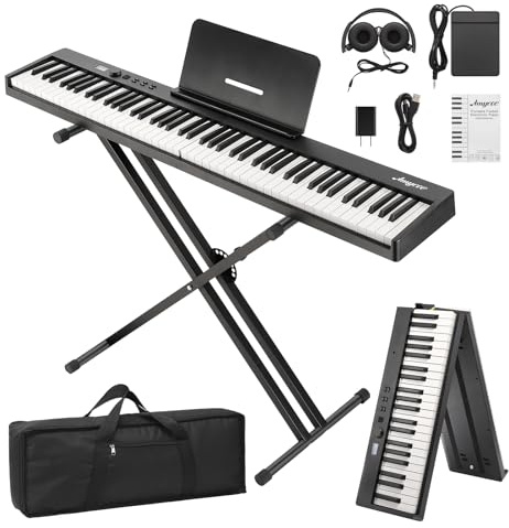 GAOMON Klappbare Klaviertastatur, tragbare Klaviertastatur, 88 Tasten für Anfänger, Digitalpiano in voller Größe, mit Klavierständer, Sustain-Pedal, Kopfhörer, Handtasche, Bluetooth, USB-MIDI für