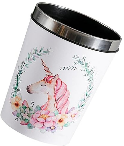 Parliky Bin 12l Reusable Bathroom Trash Can with Pressing Ring Design Cartoon round Trash Bin for Home Use Plastic Garbage Container