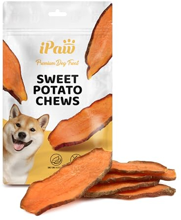 iPaw Sweet Potato Dog Treats, Single Ingredient Dog Treats for Vegetarian, All Natural Human Grade Puppy Chew, Rawhide Alternative, Hypoallergenic, Easy to Digest