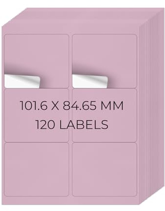YIKIADA Violett Universal Etiketten 101,6 × 84,67 MM Vinyl Selbstklebend Ablösbar Blanko Aufkleber Bedruckbar Namenaufkleber Büro Adressetiketten für Tintenstrahl- und Laserdruckern 120 Stück