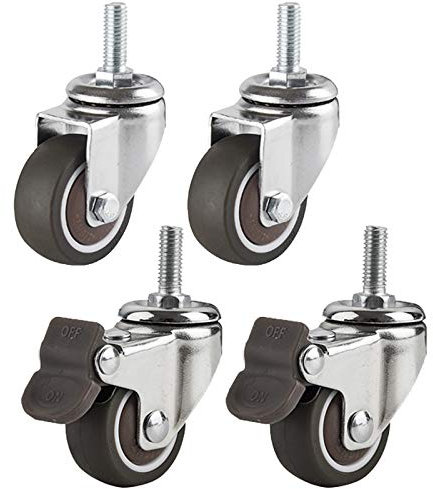 Gummirollen Für Möbel, Lenkrollen, Schraube M6/M8, Transportrollen Mit Bremsen, 360°-Drehung, Geräuschlos, Tragkraft 90 Kg, 4 Stück/2 Brakes+2 No Brakes/38Mm