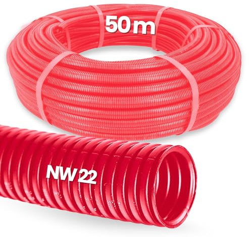 Kalitec NW 22 PP-MOD Tuyau Ondulé 50 m - Gaine de Protection de Câble Rouge | Tube vide flexible en polypropylène, résistance -40 à +150 °C, idéal pour installations visibles et protection contre martres
