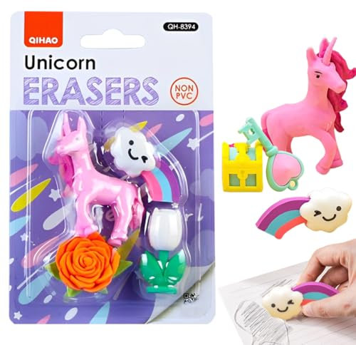Radiergummi Linie für Kinder,Radiergummi, 3D-Einhorn-Radiergummi, Radiergummi Kinder Set,Radiergummi Kinder, Gastgeschenke als Geburtstagsgeschenk und bunte lustige Radiergummi