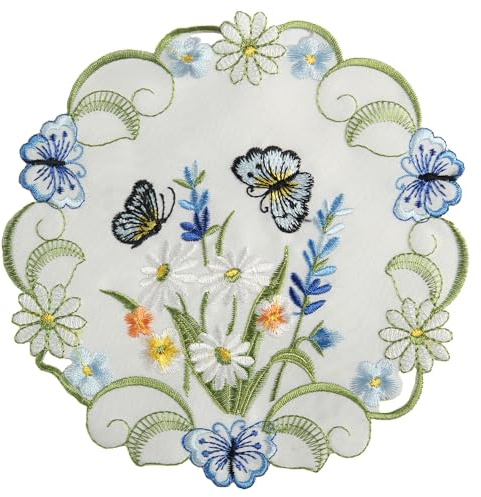 Elegante Tischdecke & Tischläufer mit Stickerei und Schmetterlingsmotiven – Verschiedene Größen verfügbar (Rund 20_cm)