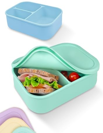 Lunchbox - Silikon Brotdose für Erwachsene - Bruchfeste und Auslaufsichere Bento Box, BPA frei, Spülmaschinenfest und Mikrowellengeeignet - Für die Arbeit, Büro & Unterwegs | 800ml (Mint)