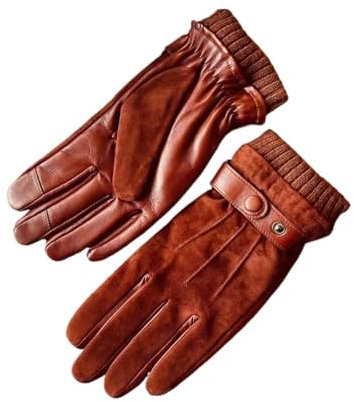 CSFFA Sonderangebot Handgelenk Männer Handschuh Hand zurück Wildleder Palm der Ziegenleder Leder Handschuhe Thermische Winter(Dark cognac_M)