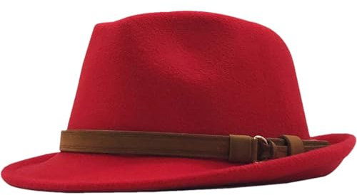 Herrenhut für Damen und Herren, Filz, Panama-Jazz-Hut, Manhattan-Struktur, kurze Krempe, Retro-Fedora, rot, 6 3/4 / 7 1/8
