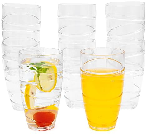 EazyBreezy 8 Pcs Plastic Tumblers with Swirl Design Stackable High Ball Drinking Glasses Reusable Shatterproof Tumbler for Picnic BBQ Camping Party - 550ml, Clear