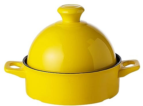 Tagine PotCeramic Moroccan Tagine Pot for Cooking, Induction Casserole Dishes, Saucepan Pot, Tajine Pot, Slow Cooker with 2 Handles (Color : Yellow)