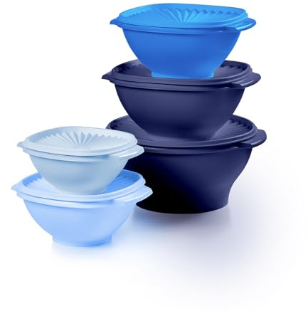 Tupperware Heritage Collection, neues 10-teiliges Vorratsdosen-Set in Vintage Blau, spülmaschinenfest und BPA-frei (5 Schüsseln, 5 Deckel)