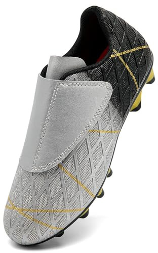 VTASQ Zapatos de Fútbol Niño Profesional Zapatos de Entrenamiento Adolescentes Deporte Atletismo Botas de Fútbol Cesped Artificial Zapatillas de Fútbol Negro Plateado EU30